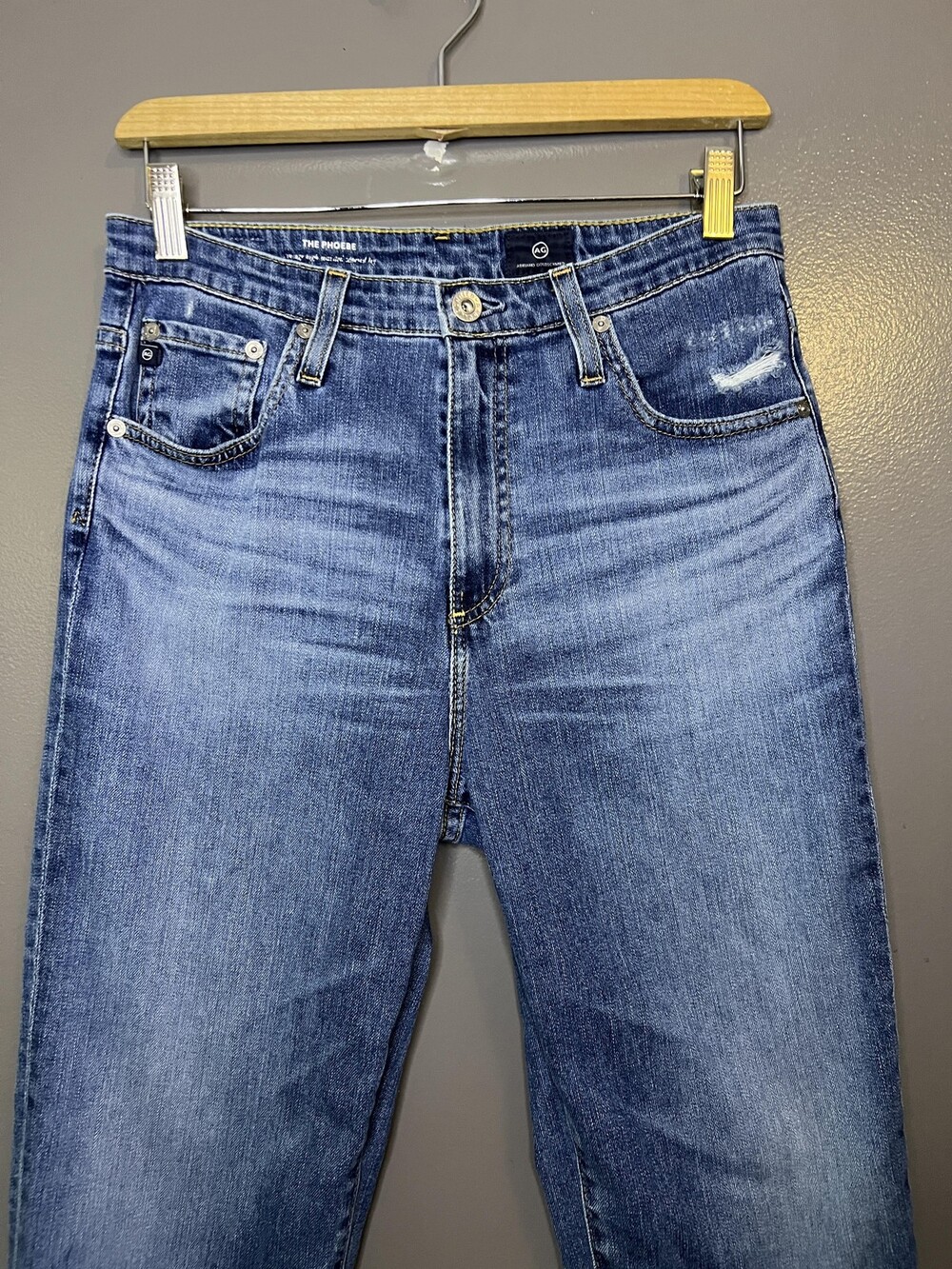 AG The Phoebe Jeans Womens 29R Blue High Rise Straight Distressed Denim
